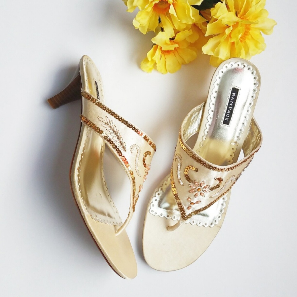 Satin Sequined Thong Sandals